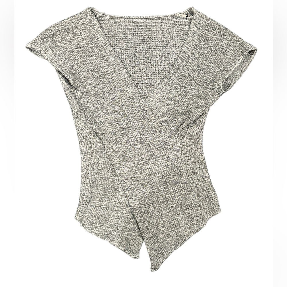 Zara Knit Marled Gray Asymmetrical open back top Small - Picture 2 of 5